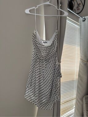 Express White Mini Dress with Black Dot Print